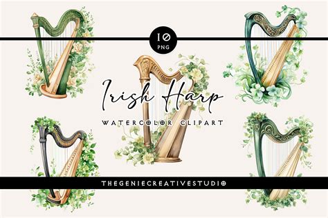 Watercolor Irish Harp Png Clipart Graphic By Thegeniecreativestudio