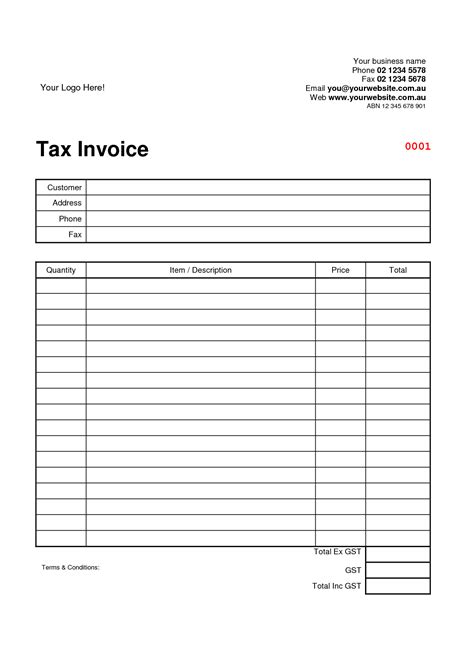 Invoice Template Australia Printable Word Searches