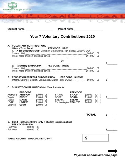 Fillable Online Canberrahs Act Edu Audataassetsyear Voluntary