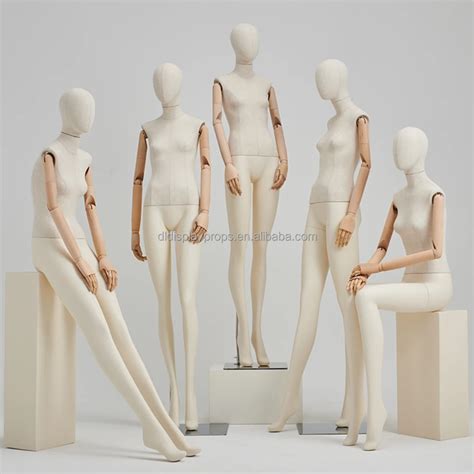 High Quality Female Mannequin Full Body Sitting Pose Wooden Arms Linen