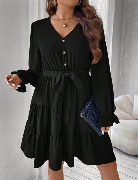 Rochie Scurta Shein Curve Cu Nasturi Negru Ng Outletmag Ro