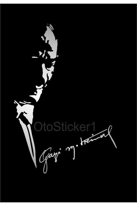 Oto Sticker Atatürk Silüeti Ve Gazi Mustafa Kemal Imza Stickeri Beyaz