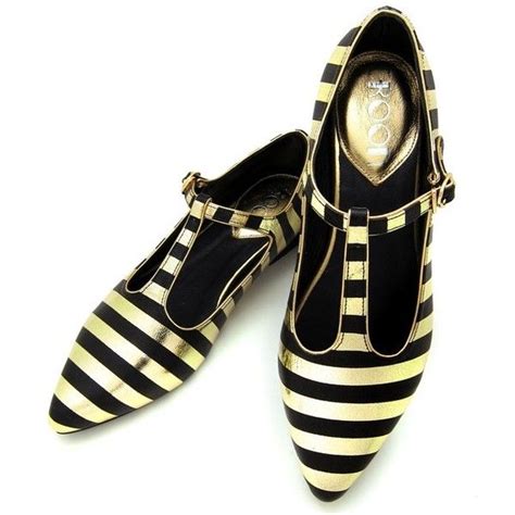 Croon Tabby Striped T-strap Gold Flats | Fancy shoes, Shoes, Gold flats