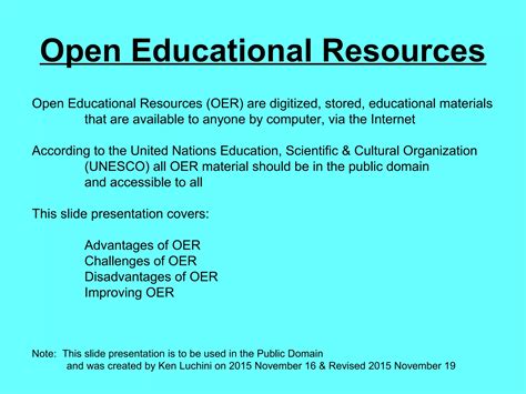 Open Educational Resources Oer Ppt Free Download