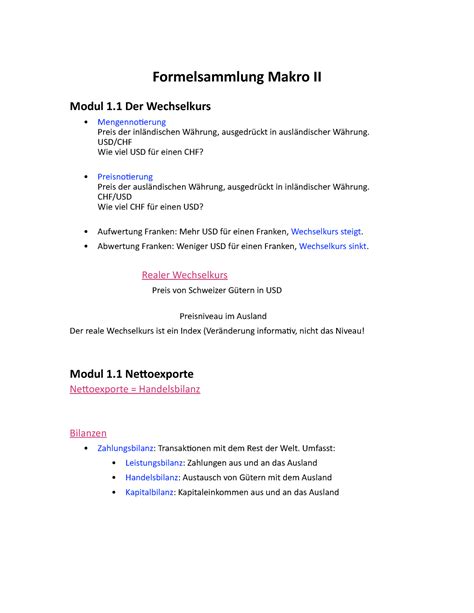 Formelsammlung Makro II Formelsammlung Makro II Modul 1 Der