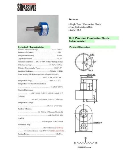 WD1610 103 Potenziometro Assiale Mono Giro 10KOhm 1W 6 35mm Lineare