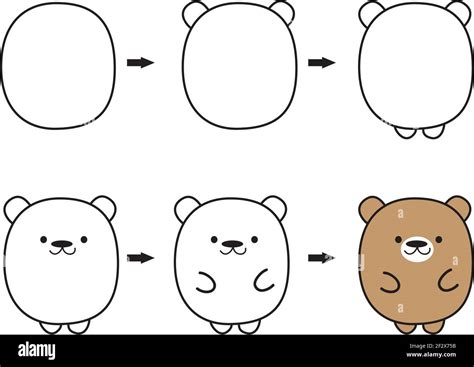 how to use oval shape to draw cute animals : bear Stock Vector Image ...