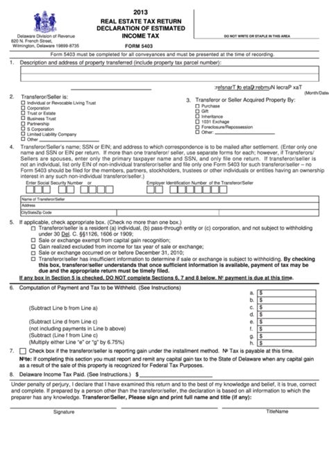 Fillable Form 5403 Real Estate Tax Return Declaration Of Estimated