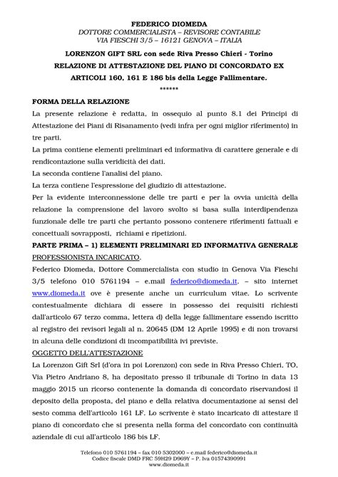 Relazione Di Attestazione DOTTORE COMMERCIALISTA REVISORE CONTABILE