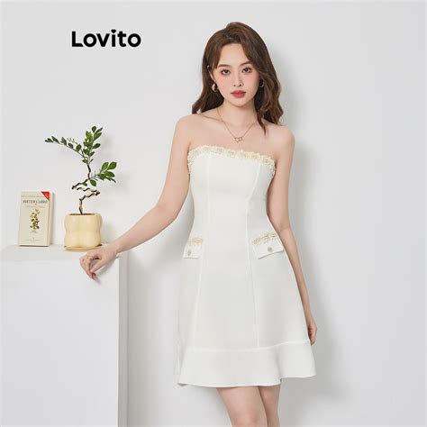 Lovito Elegante Vestido Feminino Liso De Jacquard Com Pérolas E Bolso