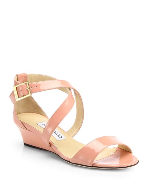 Jimmy Choo Chiara Patent Leather Wedge Sandals In Pink Blush Lyst