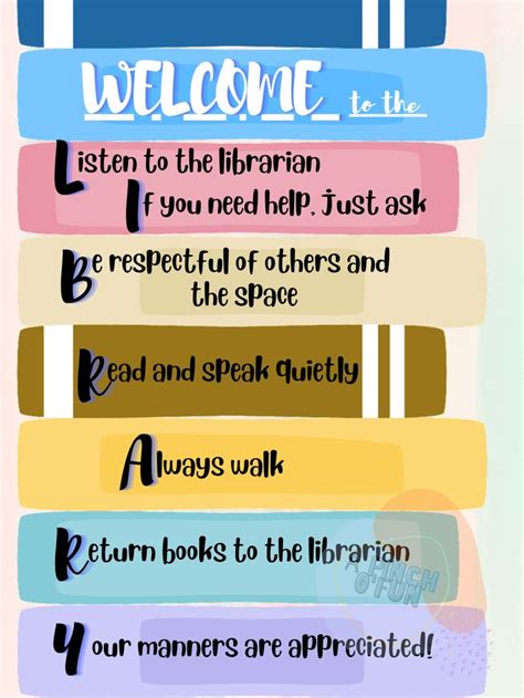 Printable Library Rules Poster Books Wall Decor Modern Colorful Elementary Classroom Digital