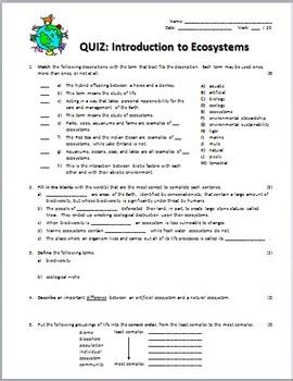 Ecosystems Quiz Editable By Tangstar Science TPT