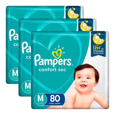 Kit Fralda Pampers Confort Sec Bag Giga M 80 Unidades 3 Pacotes