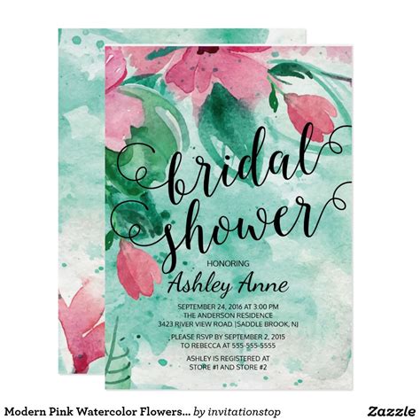 Modern Pink Watercolor Flowers Bridal Shower Invitation Zazzle Bridal Shower Flowers Bridal