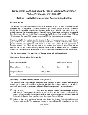 Fillable Online Ctww Retiree Health Reimbursement Account Application