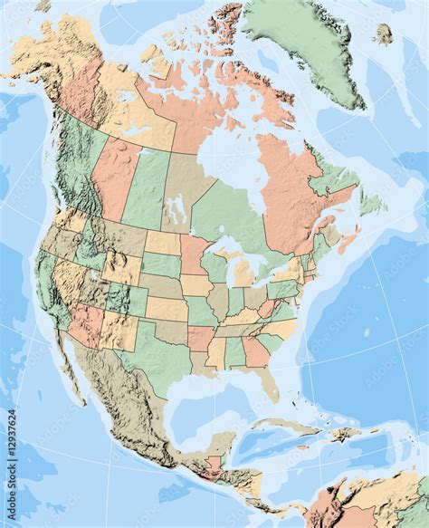 North America Map showing US States and Canadian Provinces Stock ...