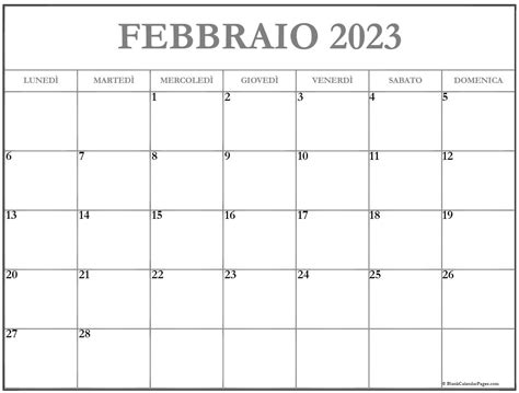 Febbraio 2023 Calendario Gratis Italiano Calendario Febbraio