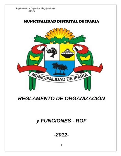 Pdf Reglamento De Organizaci N Y Funciones Rof Organos De