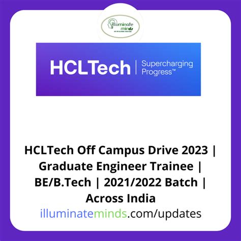 Hcltech Off Campus Drive Graduate Engineer Trainee Be B Tech