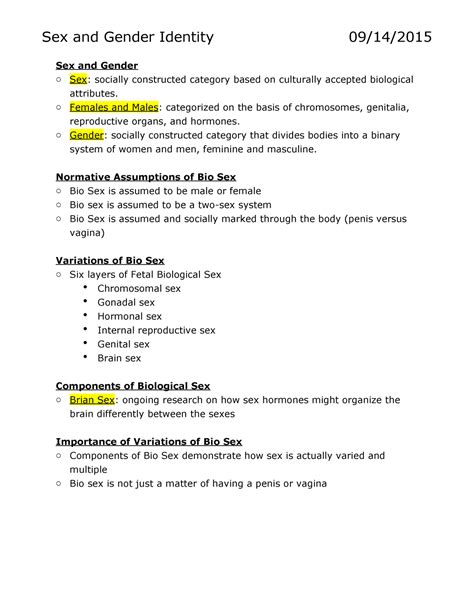 Lecture Notes Lecture Sex And Gender Identity Sex And Gender