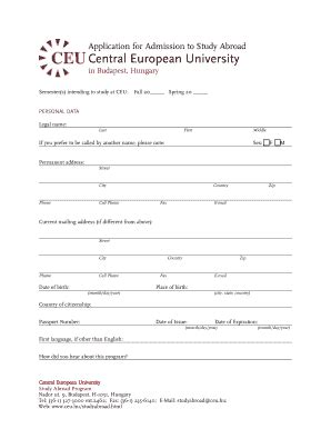 Fillable Online Ceu Application Packet Central European University