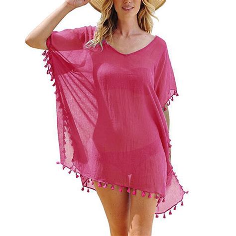 Plus Size Swimwear For Women Womens Trim Kaftan Chiffon Tassels