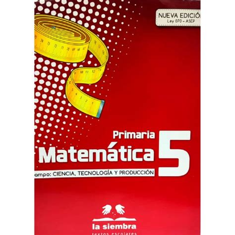 Libro Matemática 5to De Primaria Editorial La Siembra LibrerÍa