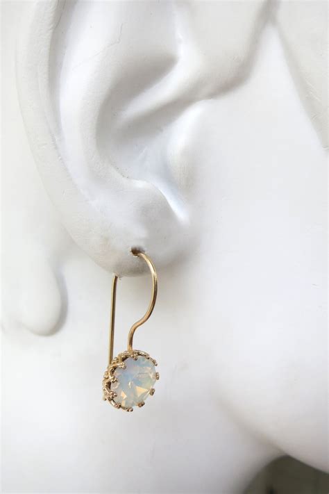 White Opal Earrings Gold Earrings Set With Opal Swarovski - Etsy