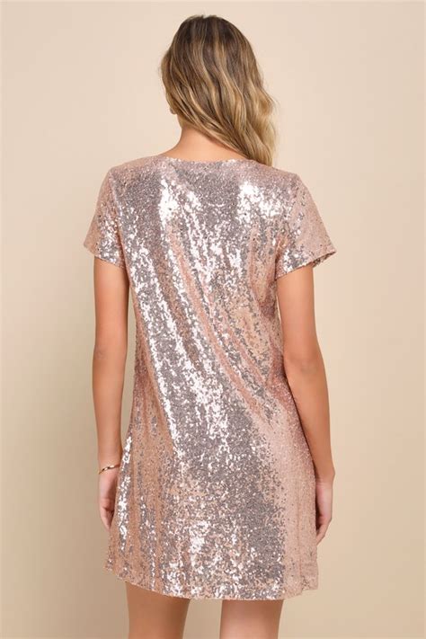 Champagne Sequin Dress Sequin Shift Dress Mini Dress Lulus