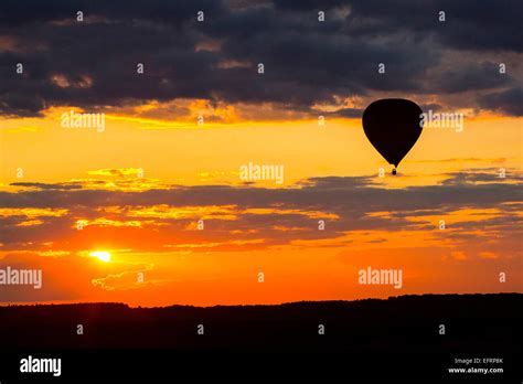 Silhouette Of Hot Air Balloon At Sunset Stock Photos Silhouette Of