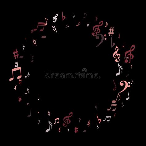 Pink Flying Musical Notes Isolated On Black Backdrop Stock Vector