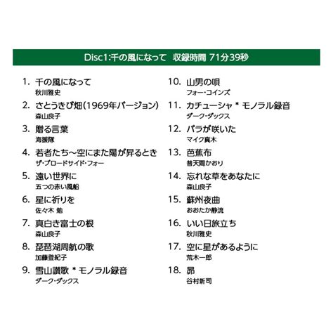 【楽天市場】大人のための抒情愛唱歌 Cd 5枚組 全90曲 想い出 赤とんぼ ちいさい秋みつけた 童謡 ともしび 北帰行 愛唱歌 千の風になっ