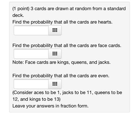 Solved 1 Point 3 Cards Are Drawn At Random From A Standard Chegg