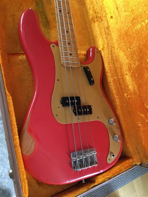 SOLD - Fender Road Worn Precision Bass Fiesta Red with case | TalkBass.com