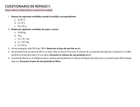 Cuestionario 1 Prefijos Del Si Y Conversión De Unidades Zahira Valdez Udocz