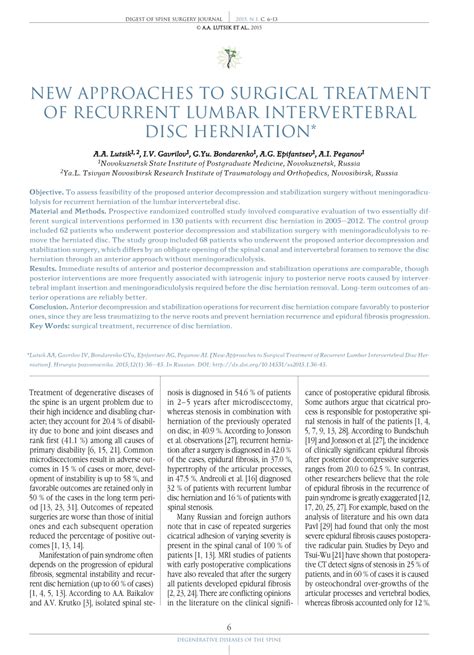 Pdf New Approaches To Surgical Treatment Of Recurrent Lumbar