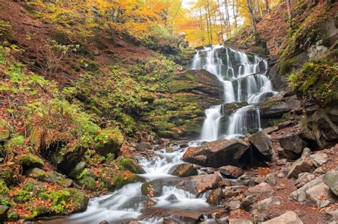 Impresionante Vista De La Cascada En El Bosque De Oto O Los Colores