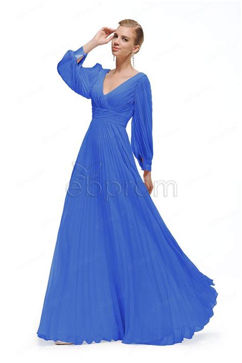 Modest Royal Blue Bridesmaid Dresses Long Sleeves Long Sleeve