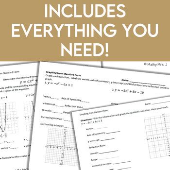 Graphing Parabolas from Standard Form NO PREP Lesson by Mathy Mrs J
