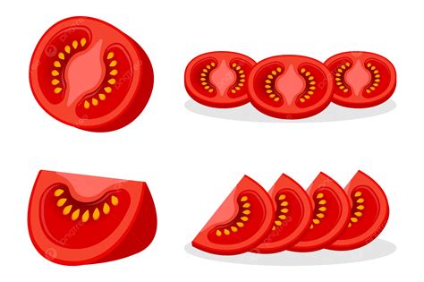 Four Sets Of Tomato Slices Vector Tomato Slices Tomato Vegetables