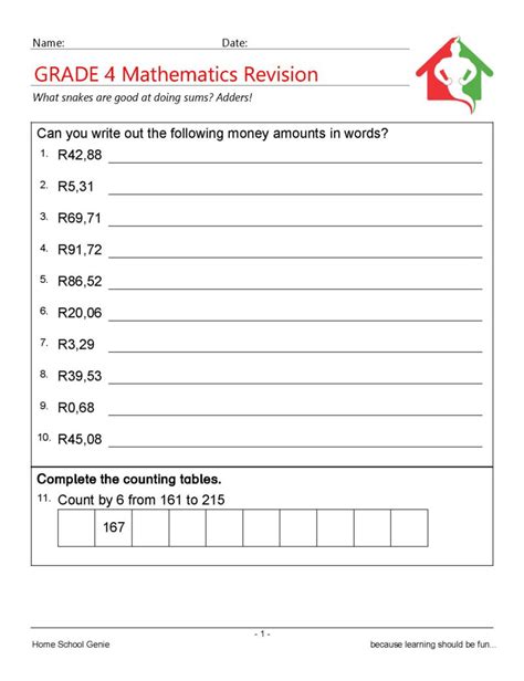 Grade 4 Math Revision Full Year 16pages Worksheets 16pages Memo Teacha