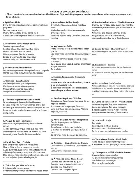 Figuras De Linguagem Musicas - Figuras de Linguagem em Músicas | PDF | Amor