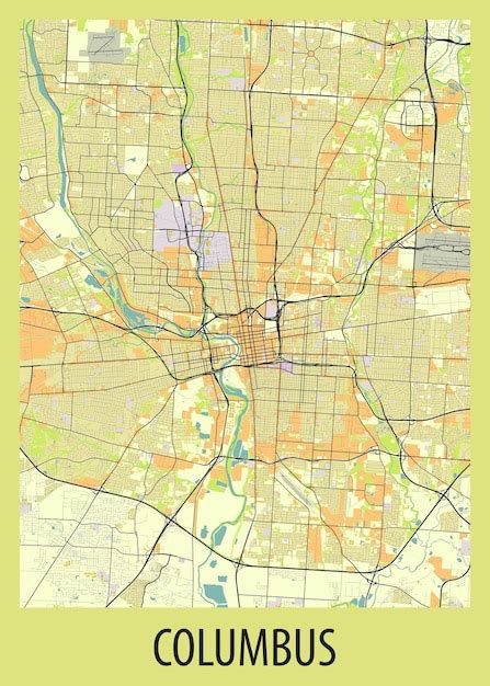 Arte De Cartaz Do Mapa De Columbus Ohio EUA Vetor Premium