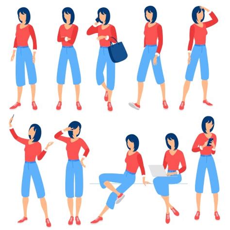 Set Flat Design Woman Character Animation Poses Vector Image