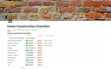 Home Construction Task Checklist Template Notion Marketplace