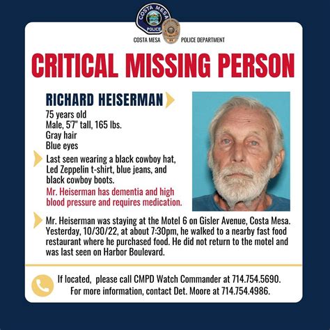 An Elderly Man With Dementia Is Missing In Costa Mesa New Santa Ana