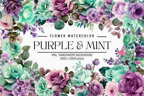 Purple Mint Flowers Watercolor Clipart Graphic By Folv Creative Fabrica