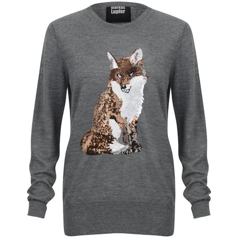 Markus Lupfer Womens Fox Sequin Jumper Medium Grey Free Uk