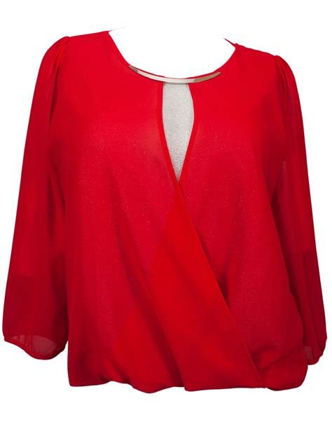 Plus Size Layered Split Bodice Top Red Evogues Apparel